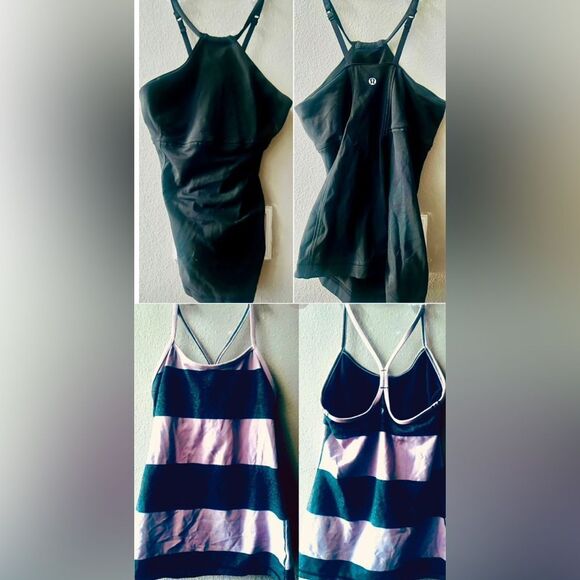 Lululemon (1)Striped Power Y & (1)High Neck Tank Tops Size 4~Lot of 2 - Picture 1 of 4